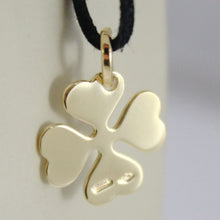 Load image into Gallery viewer, 18K YELLOW GOLD PENDANT CHARM 18 MM, FLAT LUCKY FOUR LEAF CLOVER, MADE IN ITALY
