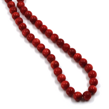 Load image into Gallery viewer, 18k yellow gold necklace 24&quot; with 5mm red bamboo coral round beads spheres balls
