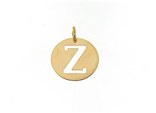 Médaille ronde en or jaune 18 carats avec lettre Z, diamètre 1,3 cm
