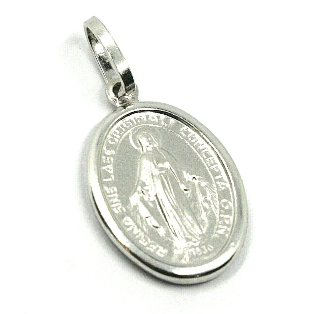MÉDAILLE MIRACULEUSE EN OR BLANC 18 CARATS VIERGE MARIE MADONE, 1,6 CM, 0,63 POUCE 