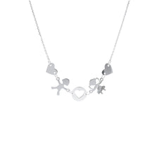 Load image into Gallery viewer, 18k white gold rolo necklace family central with 6mm boy girl and hearts, love
