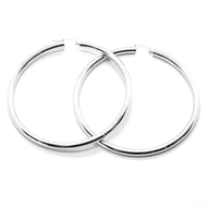 18K WHITE GOLD ROUND CIRCLE EARRINGS DIAMETER 60 MM, WIDTH 3 MM, MADE IN ITALY