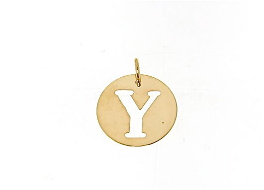 18K YELLOW GOLD LUSTER ROUND MEDAL WITH LETTER Y DIAMETER 0.5 IN