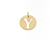 18K YELLOW GOLD LUSTER ROUND MEDAL WITH LETTER Y DIAMETER 0.5 IN