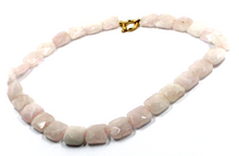 Load image into Gallery viewer, 18k yellow gold necklace 16&quot; with 13mm natural square faceted rose pink quartz
