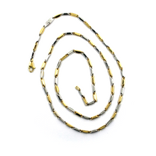 Load image into Gallery viewer, 18k yellow white gold chain oval triangular 2.2x7mm rounded tubes links 60cm 24&quot;
