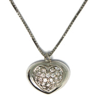 COLLAR DE ORO BLANCO DE 18 QUILATES CON DIAMANTES CORAZÓN REDONDO, VENECIANO 