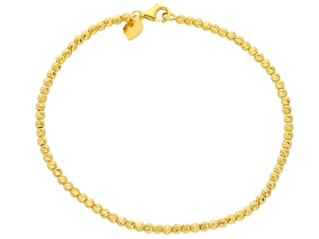 PULSERA ORO AMARILLO 18K, 18 CM, ESFERAS FINAMENTE TRABAJADAS, BOLAS DE 2,5 MM CORTE DIAMANTE