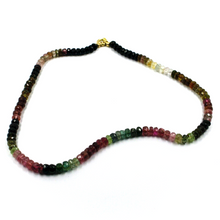 Load image into Gallery viewer, 18k yellow gold necklace 16&quot;, 5mm multicolor natural tourmaline faceted ovals
