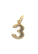 DIJE COLGANTE NÚMERO 3 TRES EN ORO AMARILLO DE 18 QUILATES, 0,7 PULGADAS, 17 MM, HECHO EN ITALIA