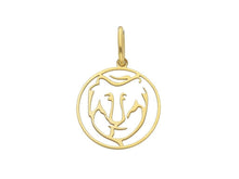 Load image into Gallery viewer, 18k yellow gold zodiac sign round small 15mm flat pendant, zodiacal, leo
