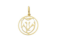 18k yellow gold zodiac sign round small 15mm flat pendant, zodiacal, leo