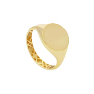 18k yellow gold band signet man chevalier ring with 11mm smooth round central