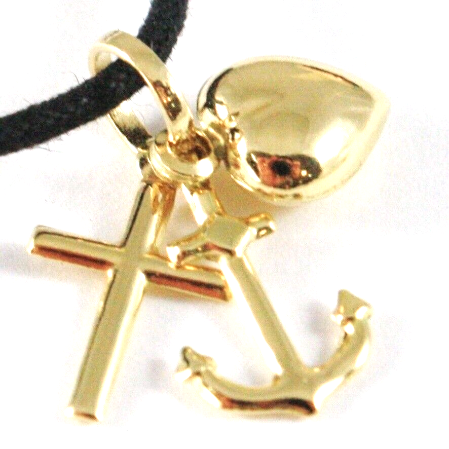 Pendentif Foi Espoir Charité en or jaune 18 carats avec petite croix en forme de cœur et d'ancre de 11 mm