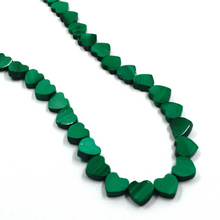 Load image into Gallery viewer, 18k yellow gold necklace 16&quot; with 7mm green natural malachite flat hearts
