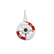 Colgante redondo de oro blanco de 18 quilates con esmalte rojo blanco y medalla de brújula de 15 mm de diámetro.