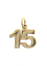 Load image into Gallery viewer, 18K YELLOW GOLD NUMBER 15 FIFTEEN PENDANT CHARM, 0.7 INCHES 17 MM MADE IN ITALY
