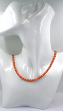 Load image into Gallery viewer, 18k yellow gold necklace 16&quot; with 5mm rose pink bamboo coral round beads spheres
