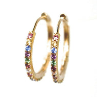 PENDIENTES DE ARO EN ORO ROSA DE 18 QUILATES, CIRCONITAS MULTICOLOR, 20 mm, 0,8 pulgadas