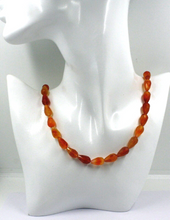 Load image into Gallery viewer, 18k yellow gold necklace 18&quot; with 14mm natural orange carnelian faceted drops
