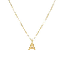 Load image into Gallery viewer, 18k yellow gold rolo thin 16&quot; necklace with small 5mm letter initial A
