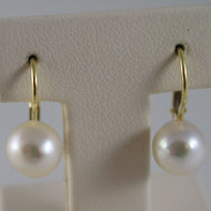 SOLID 18K YELLOW GOLD LEVERBACK EARRINGS WITH AKOYA PEARLS 8 MM, MADE IN ITALY