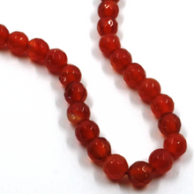Load image into Gallery viewer, 18k yellow gold necklace 24&quot;, red jade round faceted 6mm beads spheres balls
