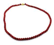 Load image into Gallery viewer, 18k yellow gold necklace 24&quot; with 5mm red bamboo coral round beads spheres balls
