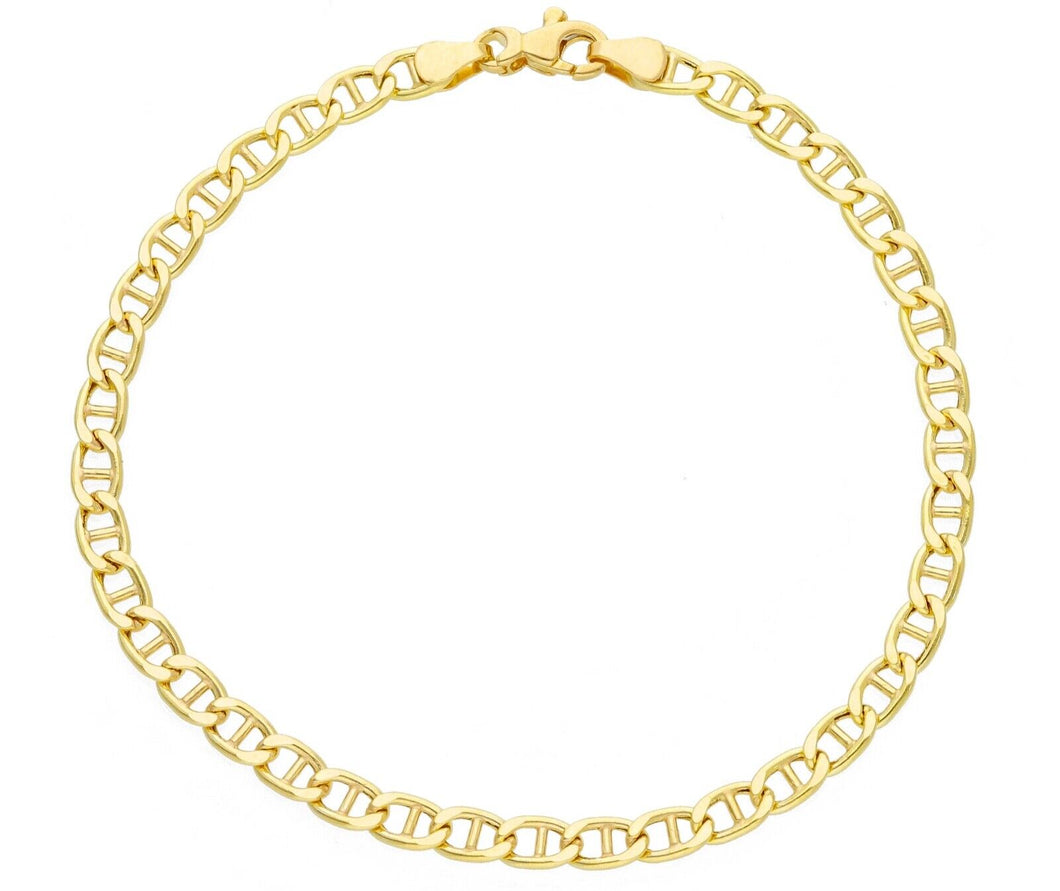 18K YELLOW GOLD BRACELET FLAT BOAT MARINER OVAL NAUTICAL 4.5mm LINK, 8.3