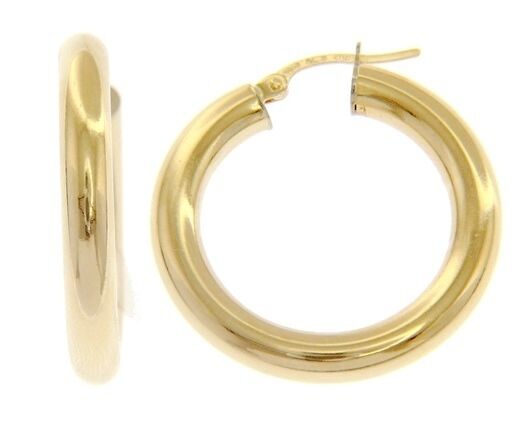 18K YELLOW GOLD ROUND CIRCLE HOOP EARRINGS DIAMETER 20 MM x 4 MM, MADE IN ITALY