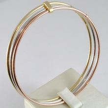 Load image into Gallery viewer, TRIPLE 18K ROSE YELLOW WHITE GOLD BANGLE RIGID BRACELET, SMOOTH, MADE IN ITALY
