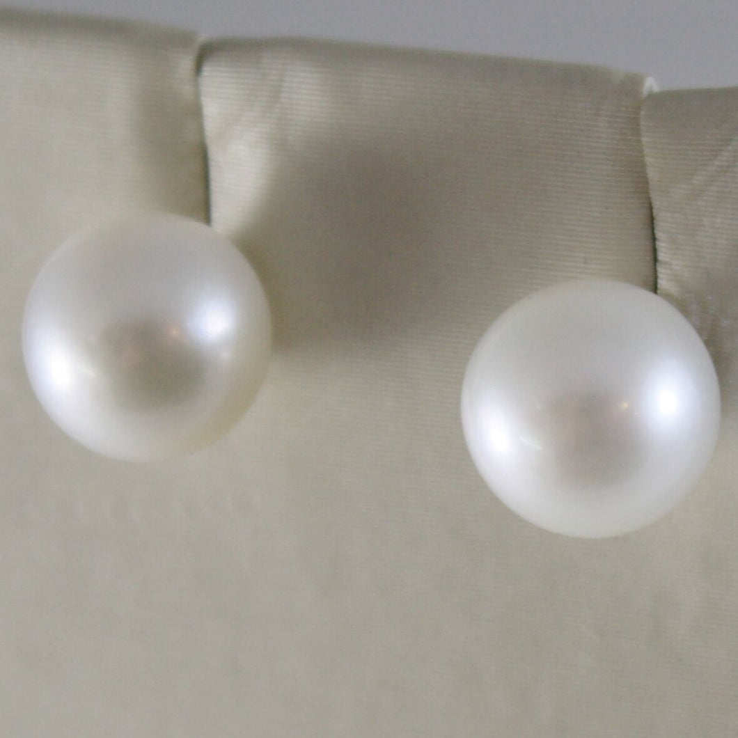 SOLID 18K WHITE GOLD EARRINGS WITH PEARL PEARLS 8 MM, MADE IN ITALY