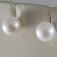 PENDIENTES DE ORO BLANCO MACIZO DE 18 QUILATES CON PERLAS DE 8 MM, HECHOS EN ITALIA