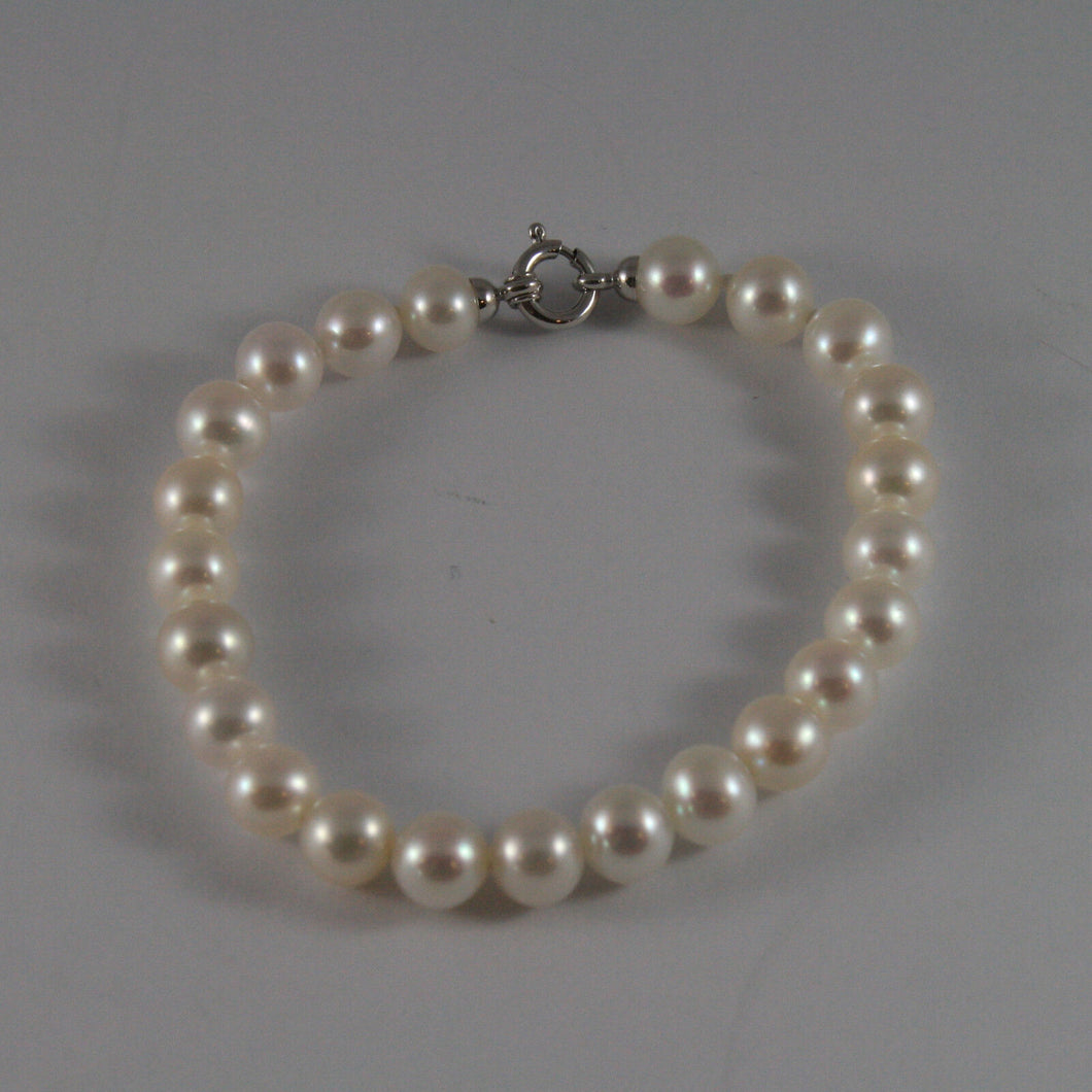 SOLID 18K WHITE GOLD BRACELET WITH FRESHWATER WHITE PEARL MADE IN ITALY  7,48 IN