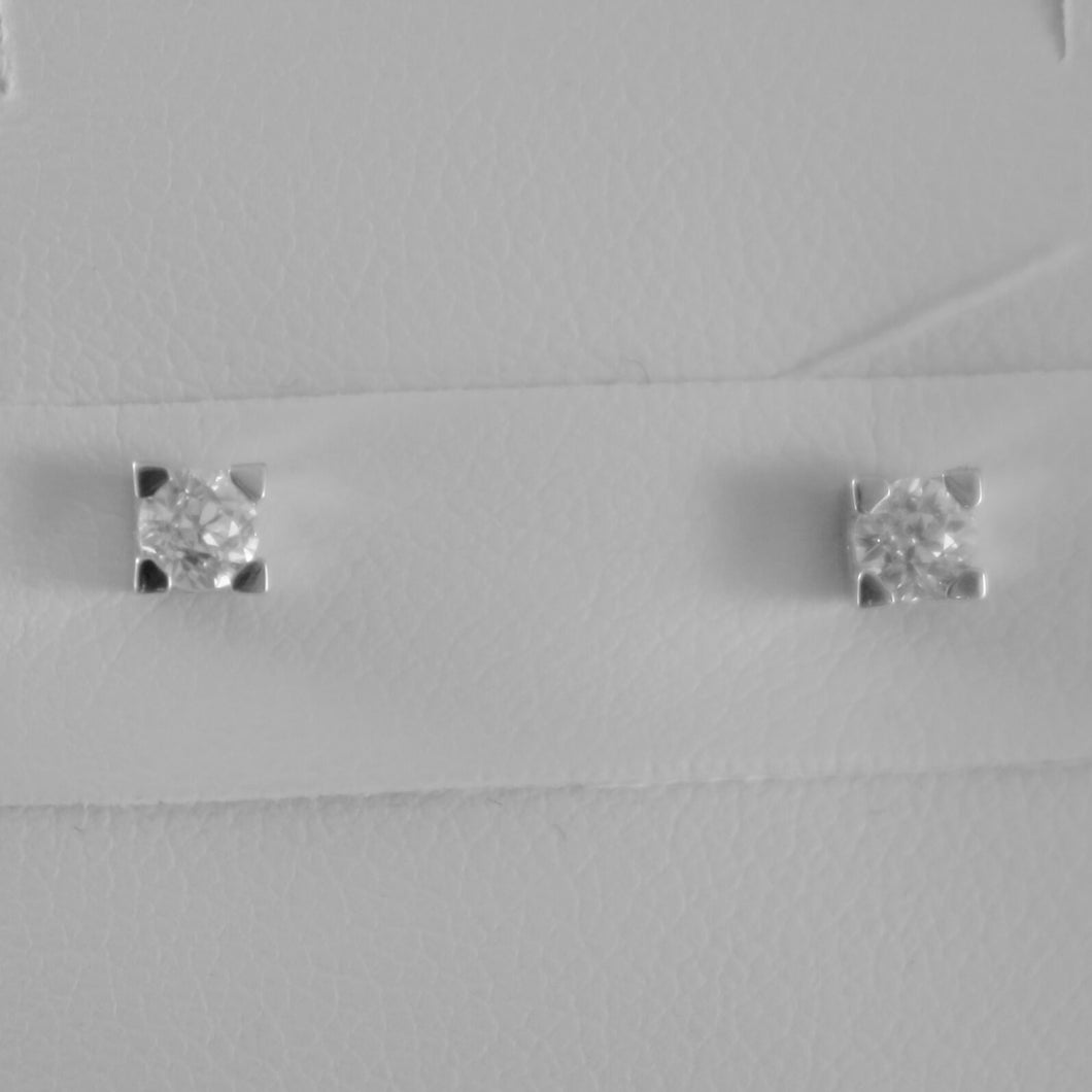 18K WHITE GOLD SQUARE 3 mm EARRINGS DIAMOND DIAMONDS 0.25 CT, MADE IN ITALY