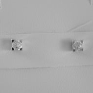 18K WHITE GOLD SQUARE 3 mm EARRINGS DIAMOND DIAMONDS 0.25 CT, MADE IN ITALY