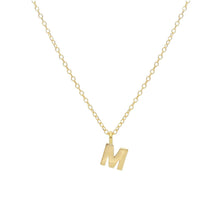 Load image into Gallery viewer, 18k yellow gold rolo thin 16&quot; necklace with small 5mm letter initial M
