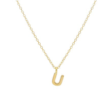 Load image into Gallery viewer, 18k yellow gold rolo thin 16&quot; necklace with small 5mm letter initial U

