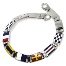 Load image into Gallery viewer, SOLID 18K WHITE GOLD BRACELET BIG ENAMEL NAUTICAL 8mm FLAGS, 8.5&quot;, MADE IN ITALY
