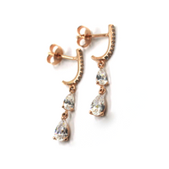 18k rose gold long 26mm earrings with two white cubic zirconia drops