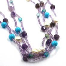 Load image into Gallery viewer, 18k yellow gold 18&quot; multi wires necklace with amethyst, pearls, turquoise paste
