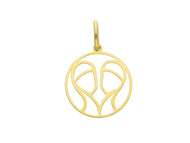 18k yellow gold zodiac sign round small 15mm flat pendant, zodiacal, gemini