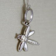 DIJE DE LIBÉLULA PLANO DE ORO BLANCO DE 18 QUILATES, 17 MM, LISO, BRILLANTE, HECHO EN ITALIA