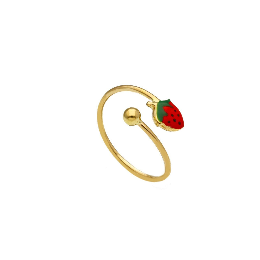 18k yellow gold girl kids ring with small enamel 5mm red strawberry