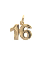 18K YELLOW GOLD NUMBER 16 SIXTEEN PENDANT CHARM, 0.7 INCHES 17 MM MADE IN ITALY