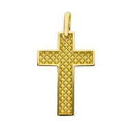Solid 18k yellow gold flat cross with shiny square  in the center made in Italy