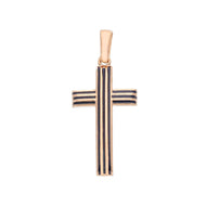 Cruz de oro rosa de 18k con rayas negras esmaltadas fabricada en Italia