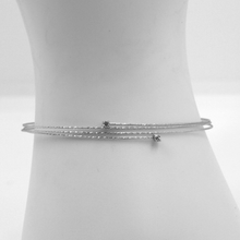 Load image into Gallery viewer, 18K WHITE GOLD BANGLE RIGID BRACELET, ELASTIC WORKED MULTI WIRES &amp; DIAMONDS
