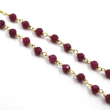 Load image into Gallery viewer, 18k yellow gold Rosary 22&quot; necklace, 3mm faceted red ruby Cross Miraculous medal
