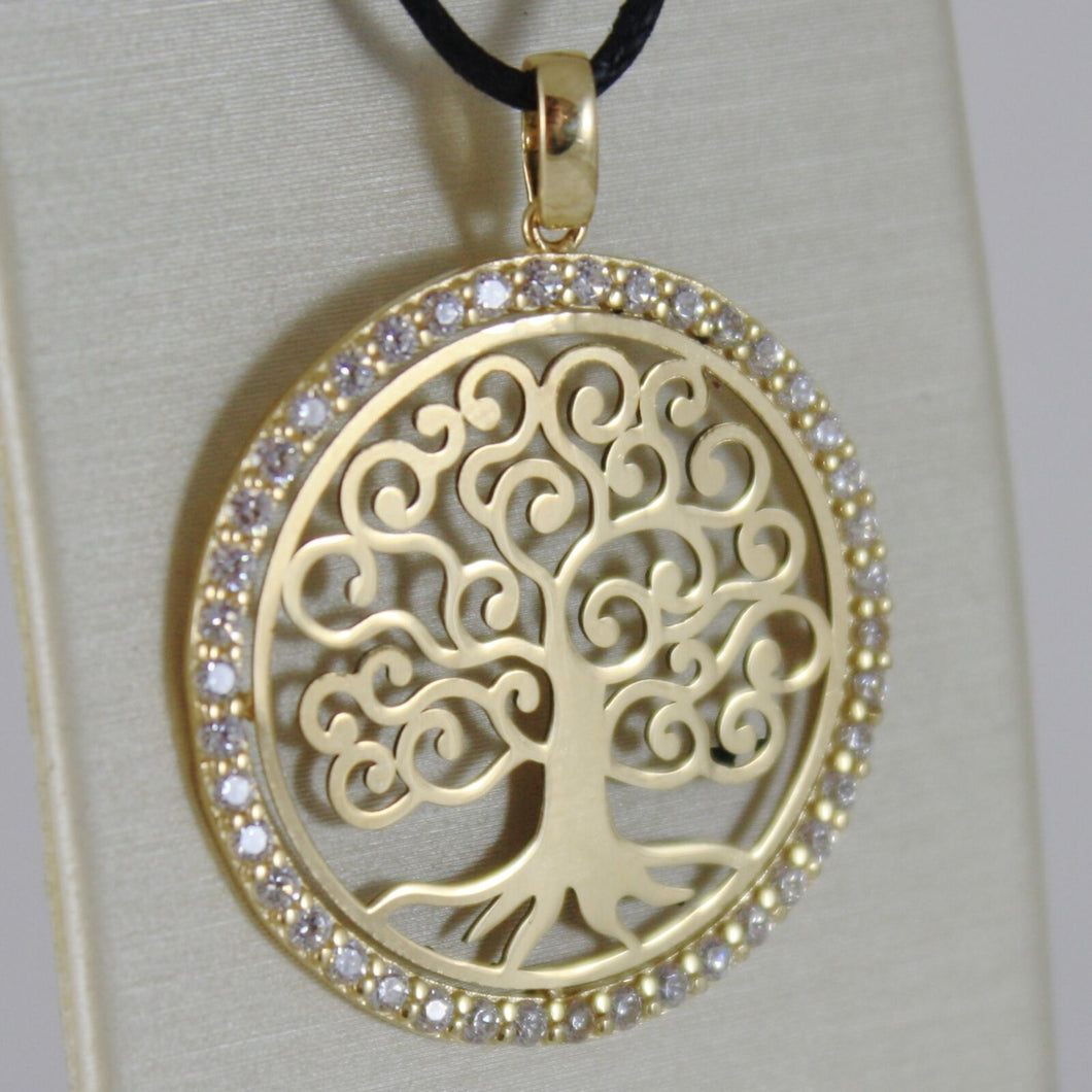18K YELLOW GOLD TREE OF LIFE PENDANT 25 MM, 1 INCHES, ZIRCONIA